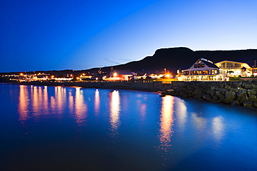 Village and Mont Sainte-Anne at dusk, Perce, Gaspesie, Quebec