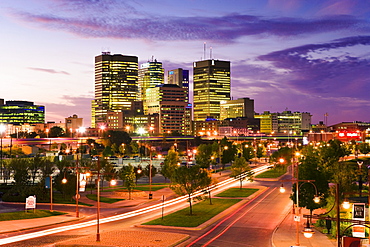 City skyline at dusk, Winnipeg, Manitoba