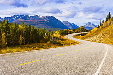 Alaska Highway and mountain landscape, Yukon