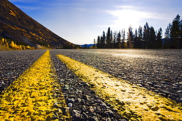 Yellow dividing lines on Alaska Highway, Yukon