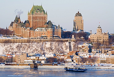 Chateau Frontenac and St. Lawrence River in Winter, the Old City of Quebec, Quebec