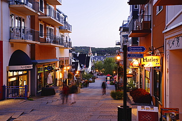 Pedestrians on Street in Village at Twilight, Mont-Tremblant, Quebec