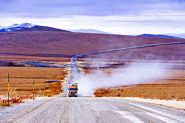 Truck driving on Dempster Highway, Yukon