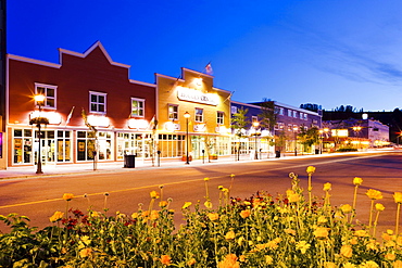 Main Street in downtown at dusk, Whitehorse, Yukon