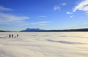 Snowshoeing across the frozen Teslin Lake, Yukon