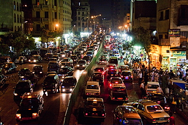 Traffic on Al-Azhar Street at night, Cairo, Al Qahirah, Egypt