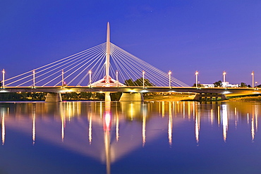 Red River and Esplanade Riel Bridge at night, Winnipeg, Manitoba