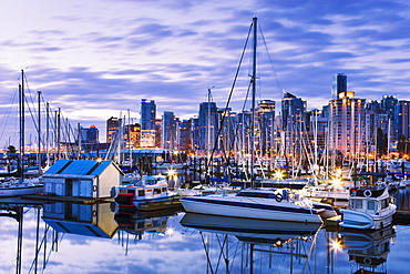 Skyline and Coal Harbour at dawn, Vancouver, British Columbia