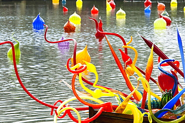 Thames Skiff by Dale Chihuly in front of the Palm House Royal Botanic Gardens, Kew, Surrey, England, United Kingdom