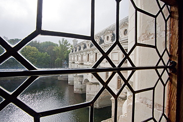 View of the Cher River and the Gallery from a window in the Chuteau de Chenonceau, Chenonceaux, Indre-et-Loire, France