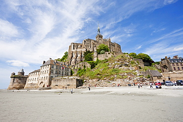 Mont-Saint-Michel and mudflats in the bay, as seen from the South, France