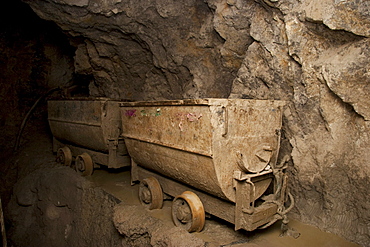 Mining cars inside a shaft in Cerro Rico de Potosi, Bolivia