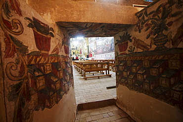 17th century Baroque-Mestizo frescos in the nave of Santiago de Curahuara de Carangas church, the "Sistine Chapel of the Andes", Curahuara de Carangas, Oruro, Bolivia