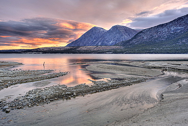 Sunset over Mt. Vanier and Kusawa Lake, Kusawa Lake Territorial Park, Yukon