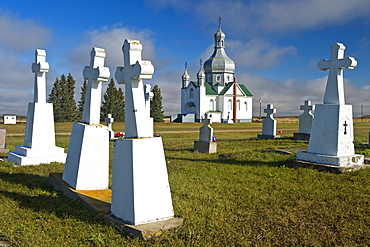 Ukrainian Orthodox Church and gravestones, Insinger, Saskatchewan