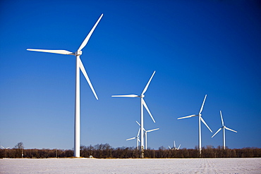 Wind turbines in winter, Dufferin County, Ontario