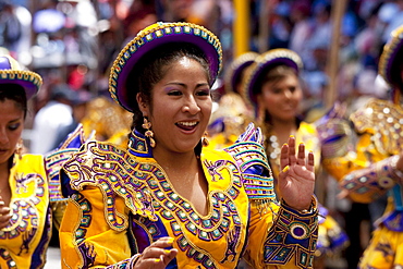 Caporales dancers in the procession of the Carnaval de Oruro, Oruro, Bolivia