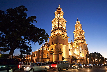 Cathedral at dusk, Morelia, Michoacun, Mexico