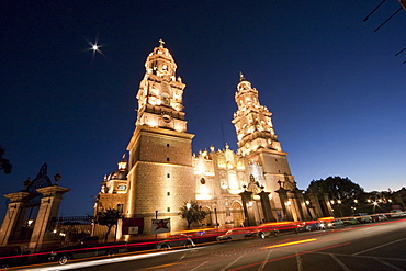 Cathedral at dusk, Morelia, Michoacun, Mexico