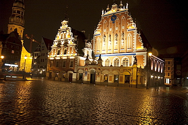 House of the Blackheads at night, Riga, Latvia