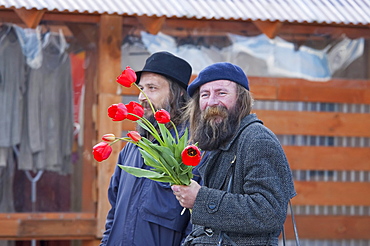 Man with flowers in Trakai, Lithuania