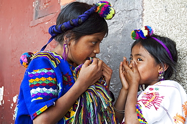 Maya girls, Antigua, Sacatepuquez, Guatemala