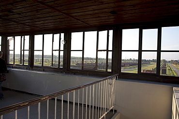 View from the main guard house (Gate of Death), Auschwitz-Birkenau Concentration Camp, Oswiecim, Malopolska, Poland