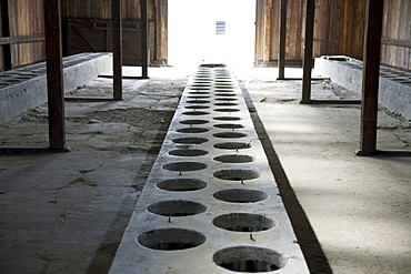 Latrine in one of the medical barracks, Auschwitz-Birkenau Concentration Camp, Oswiecim, Malopolska, Poland