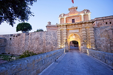 Main Gate at dusk,, Mdina, Malta