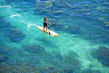 Hawaii, Maui, Olowalu, Stand up paddling.