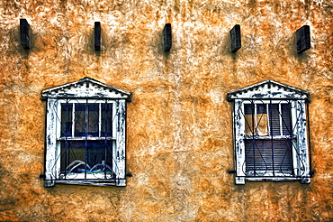 Windows I, New Mexico, Two windows on adobe wall.