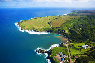 Hawaii, Maui, aerial of Kapalua Resort along the ocean