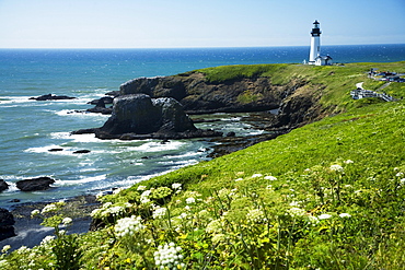 Oregon, Central Coast, Yaquina Head historic lighthouse and natural wilderness Area.