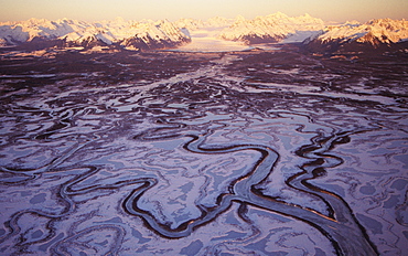 Alaska, Aerial of Chugach Mountains and Copper River Delta.