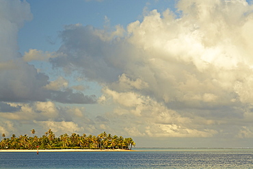 French Polynesia, Tahiti, Maupiti, lagoon with island and sky.