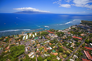 Hawaii, Maui, Aerial of Lahaina, Lanai in distance.