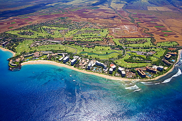 Hawaii, Maui, Aerial of Kaanapali Resort Area.