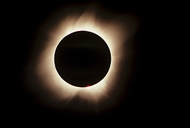 Hawaii, July 11, 1991, Solar Eclipse, Totality with solar flares.