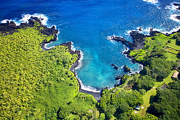 Hawaii, Maui, aerial of Waianapanapa State Park.