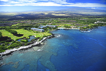 Hawaii, Big Island, Kohala Coast, Mauna Lani, Aerial of the Fairmont Orchid.