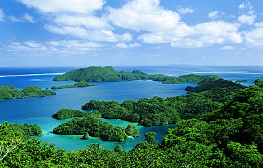 Fiji, Vanua Balavu, Landscape overlooking bay of islands.