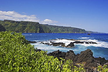 Hawaii, Maui, Keanae Peninsula, View of northern coast along the road to Hana.