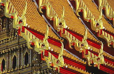 Thailand, Bangkok, Wat Benjamabophit (Marble Temple) closeup of colorful detail.