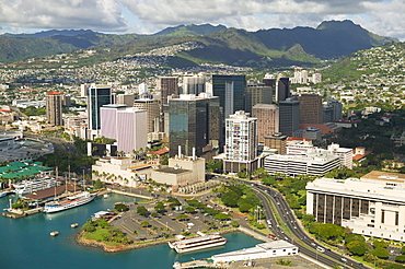 Hawaii, Oahu, Downtown Honolulu and harbor.