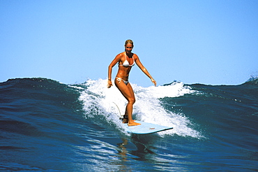 Surfer girl, Jessica Bishop riding a wave