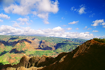 Hawaii, Kauai, Waimea Canyon, wide scenic view, blue sky