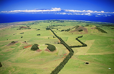 Hawaii, Big Island, North Kohala, Aerial view with Maui in the distance