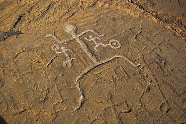 Hawaii, Big Island, Puako petroglyphs, closeup of carving