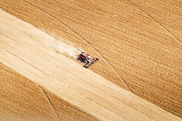 Aerial view of a combine harvesting soybeans in Kent County; Rock Hall, Maryland, United States of America