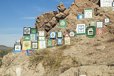 British Indian Regimental Badges Carved Into The Rock Face, Khyber Pass, Federally Administered Tribal Areas, Pakistan